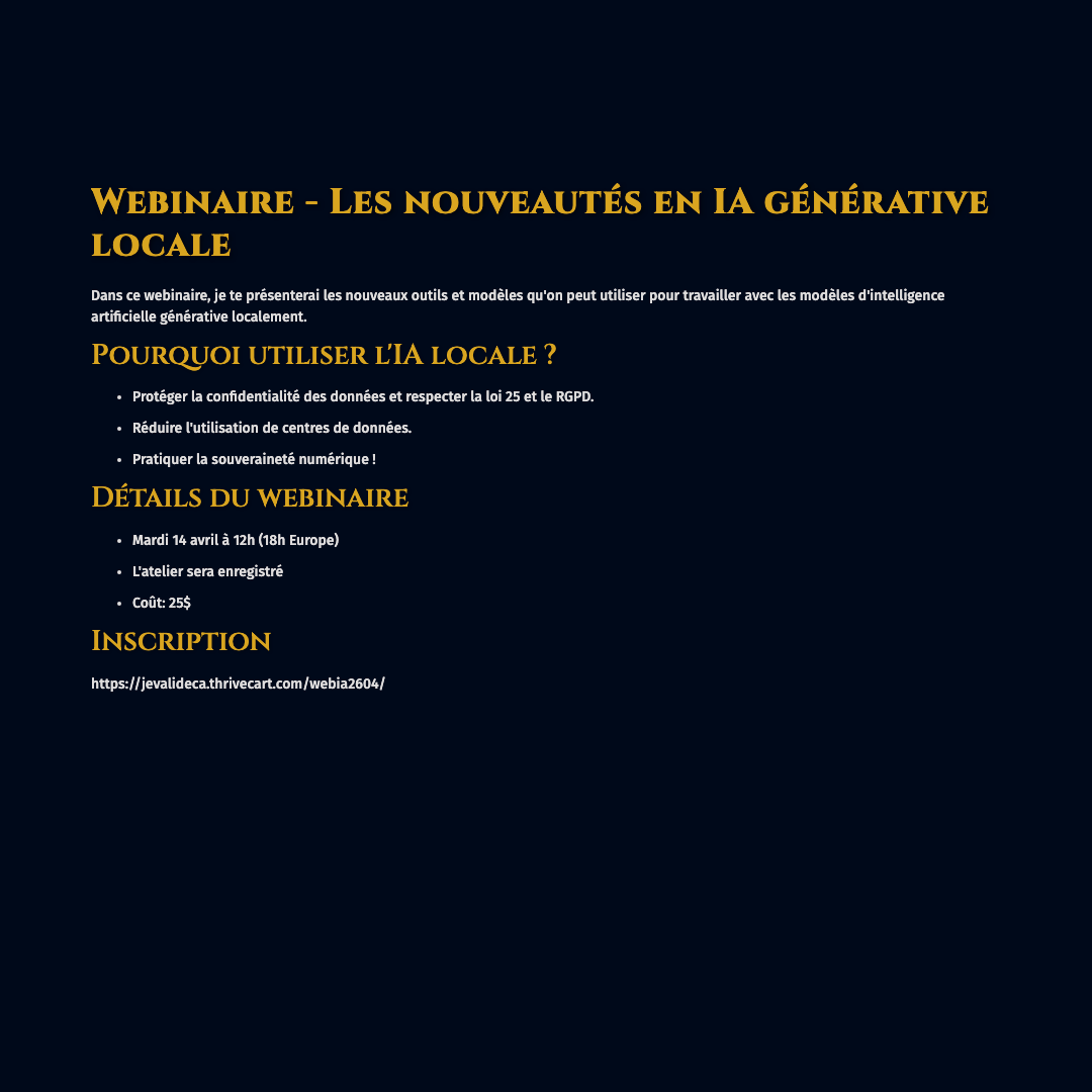 Webinaire - Les nouveautés en IA générative locale - Mardi 14 avril à 12h